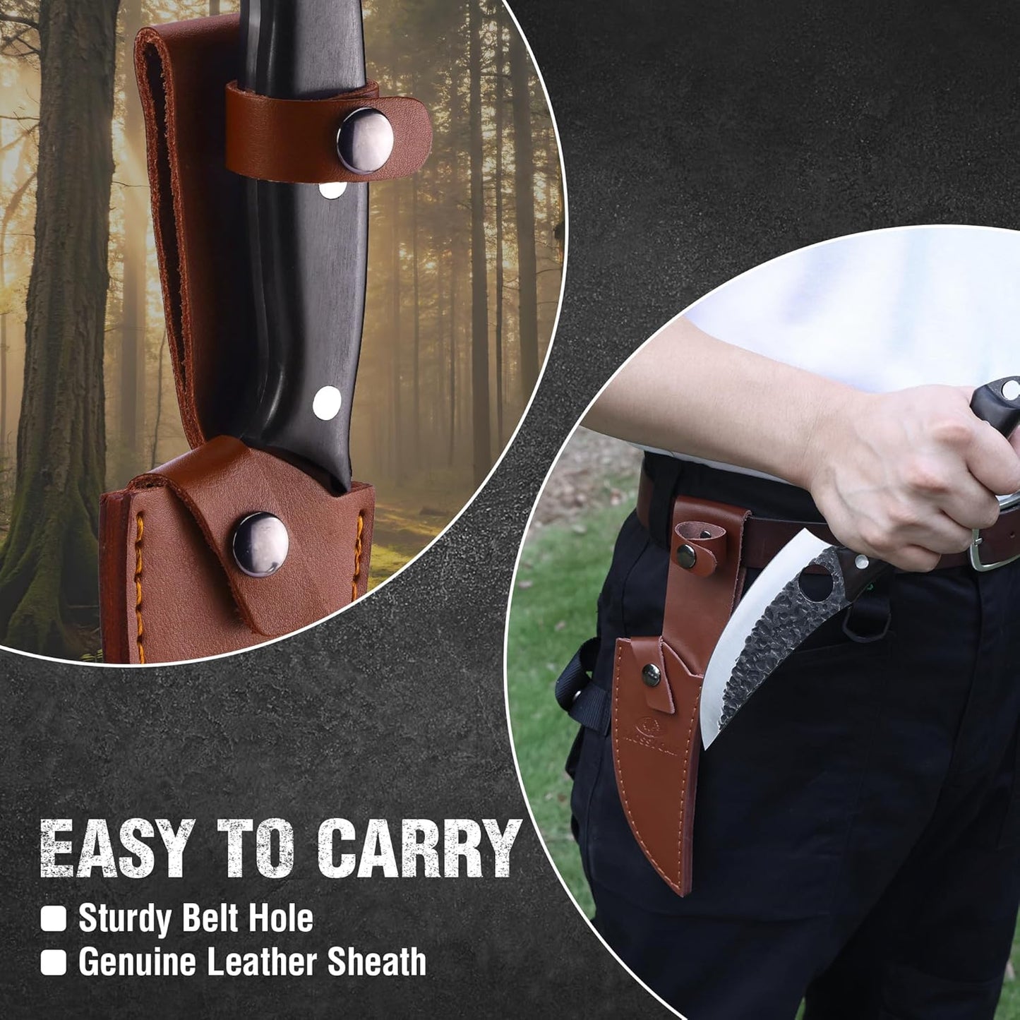 Chef Knife, Kitchen Knife for Boning, Cutting, and Chopping, Hand Forged Viking Knife Full Tang Handle with Genuine Leather Sheath, Meat Cleaver Knife for Outdoor Cooking, Camping and BBQ
