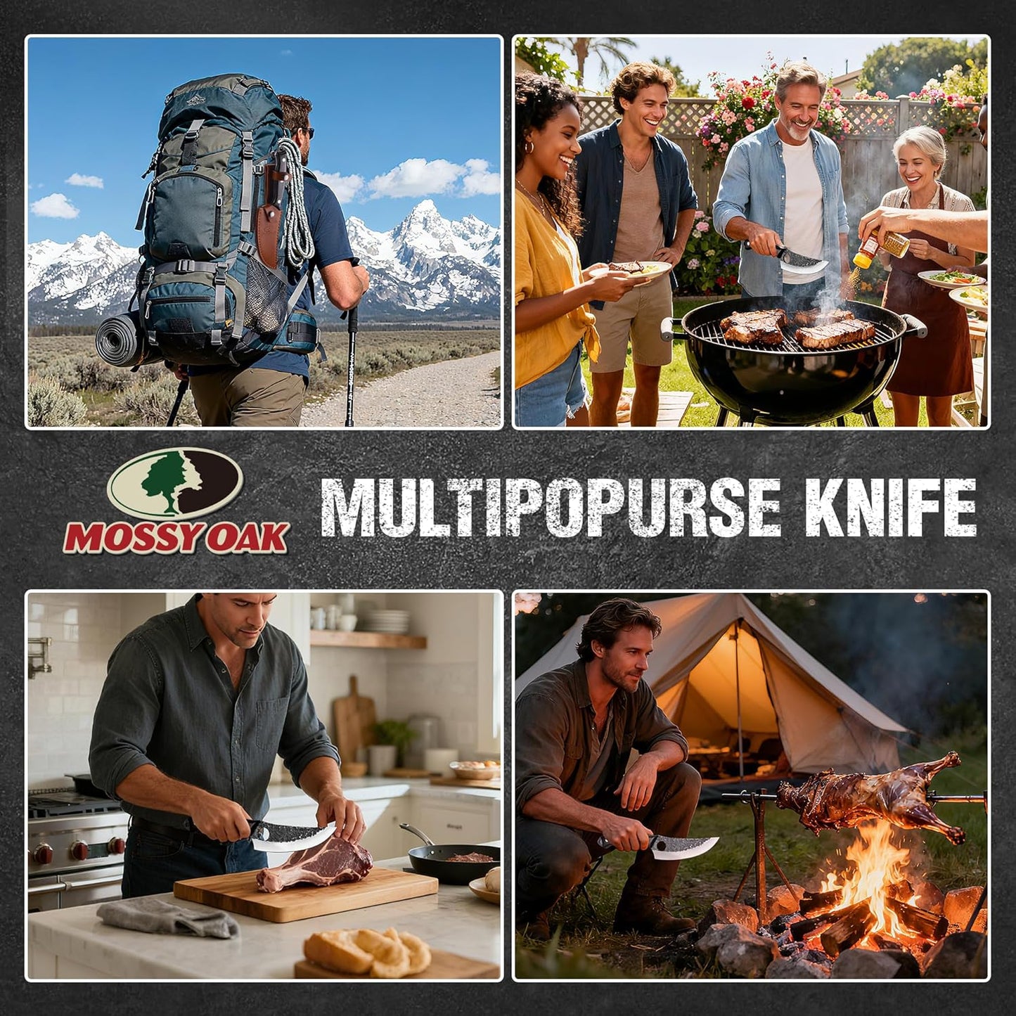 Chef Knife, Kitchen Knife for Boning, Cutting, and Chopping, Hand Forged Viking Knife Full Tang Handle with Genuine Leather Sheath, Meat Cleaver Knife for Outdoor Cooking, Camping and BBQ