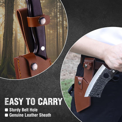 Chef Knife, Kitchen Knife for Boning, Cutting, and Chopping, Hand Forged Viking Knife Full Tang Handle with Genuine Leather Sheath, Meat Cleaver Knife for Outdoor Cooking, Camping and BBQ