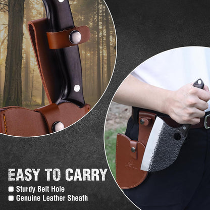 Chef Knife, Kitchen Knife for Boning, Cutting, and Chopping, Hand Forged Viking Knife Full Tang Handle with Genuine Leather Sheath, Meat Cleaver Knife for Outdoor Cooking, Camping and BBQ