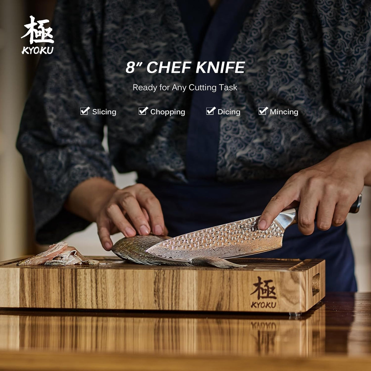 Chef Knife - 8"- Shogun Series Japanese Style VG10 Steel Core Hammered Damascus Blade Kitchen Knife - with Sheath & Case