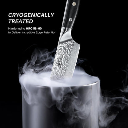 Chef Knife - 8"- Shogun Series Japanese Style VG10 Steel Core Hammered Damascus Blade Kitchen Knife - with Sheath & Case