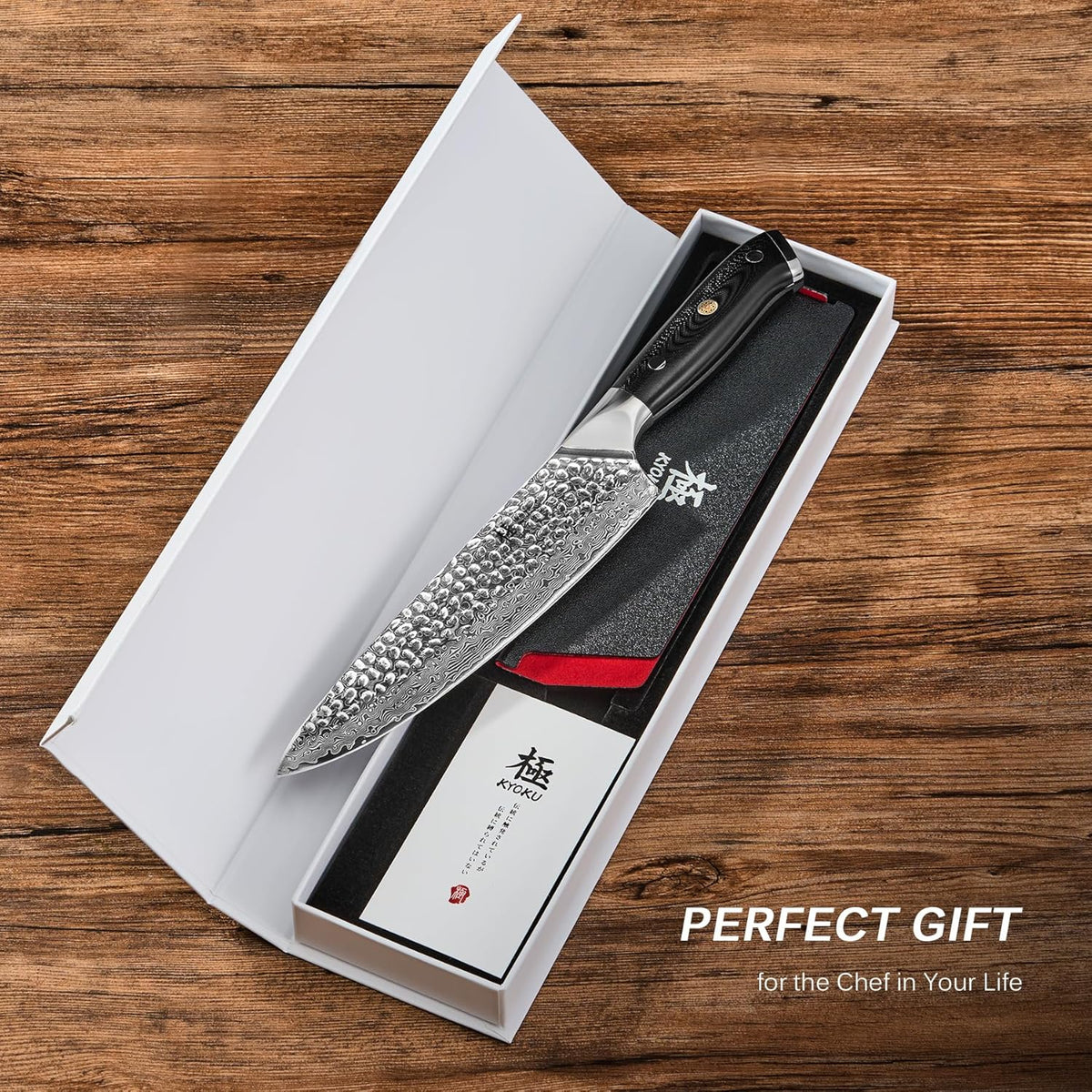 Chef Knife - 8"- Shogun Series Japanese Style VG10 Steel Core Hammered Damascus Blade Kitchen Knife - with Sheath & Case