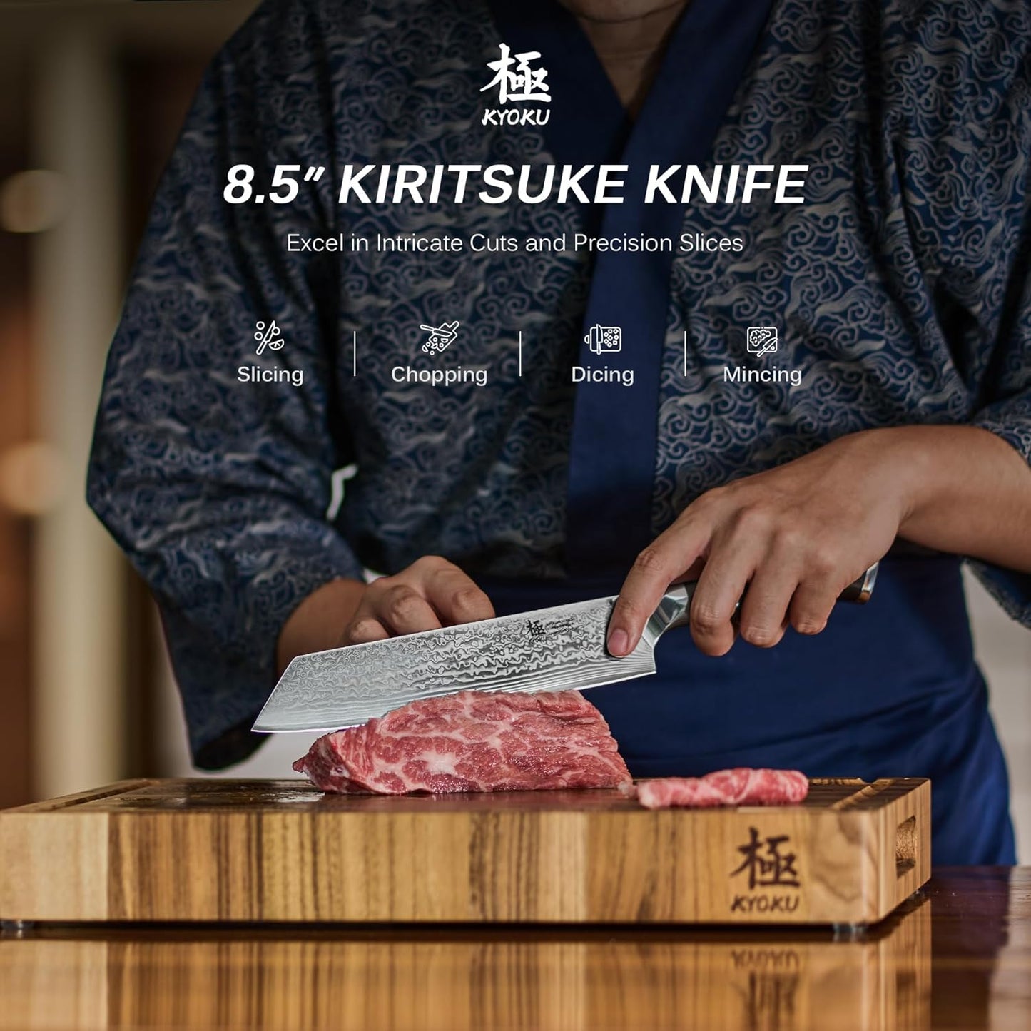 Chef Knife - 8"- Shogun Series Japanese Style VG10 Steel Core Hammered Damascus Blade Kitchen Knife - with Sheath & Case
