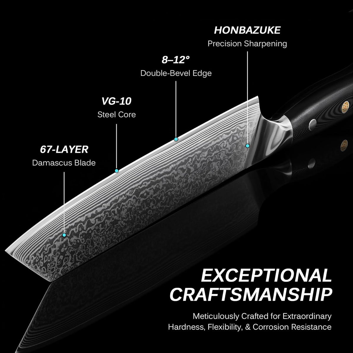 Chef Knife - 8"- Shogun Series Japanese Style VG10 Steel Core Hammered Damascus Blade Kitchen Knife - with Sheath & Case