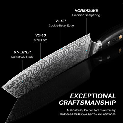 Chef Knife - 8"- Shogun Series Japanese Style VG10 Steel Core Hammered Damascus Blade Kitchen Knife - with Sheath & Case