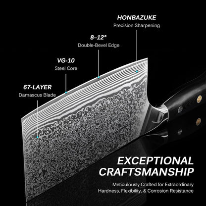 Chef Knife - 8"- Shogun Series Japanese Style VG10 Steel Core Hammered Damascus Blade Kitchen Knife - with Sheath & Case