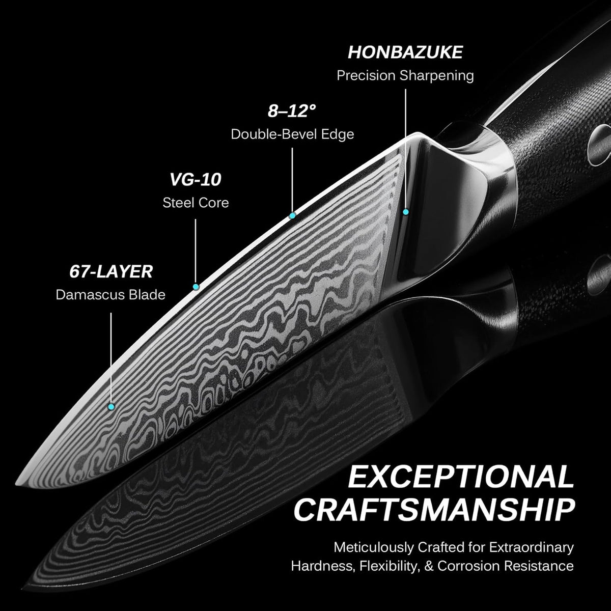 Chef Knife - 8"- Shogun Series Japanese Style VG10 Steel Core Hammered Damascus Blade Kitchen Knife - with Sheath & Case