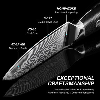 Chef Knife - 8"- Shogun Series Japanese Style VG10 Steel Core Hammered Damascus Blade Kitchen Knife - with Sheath & Case