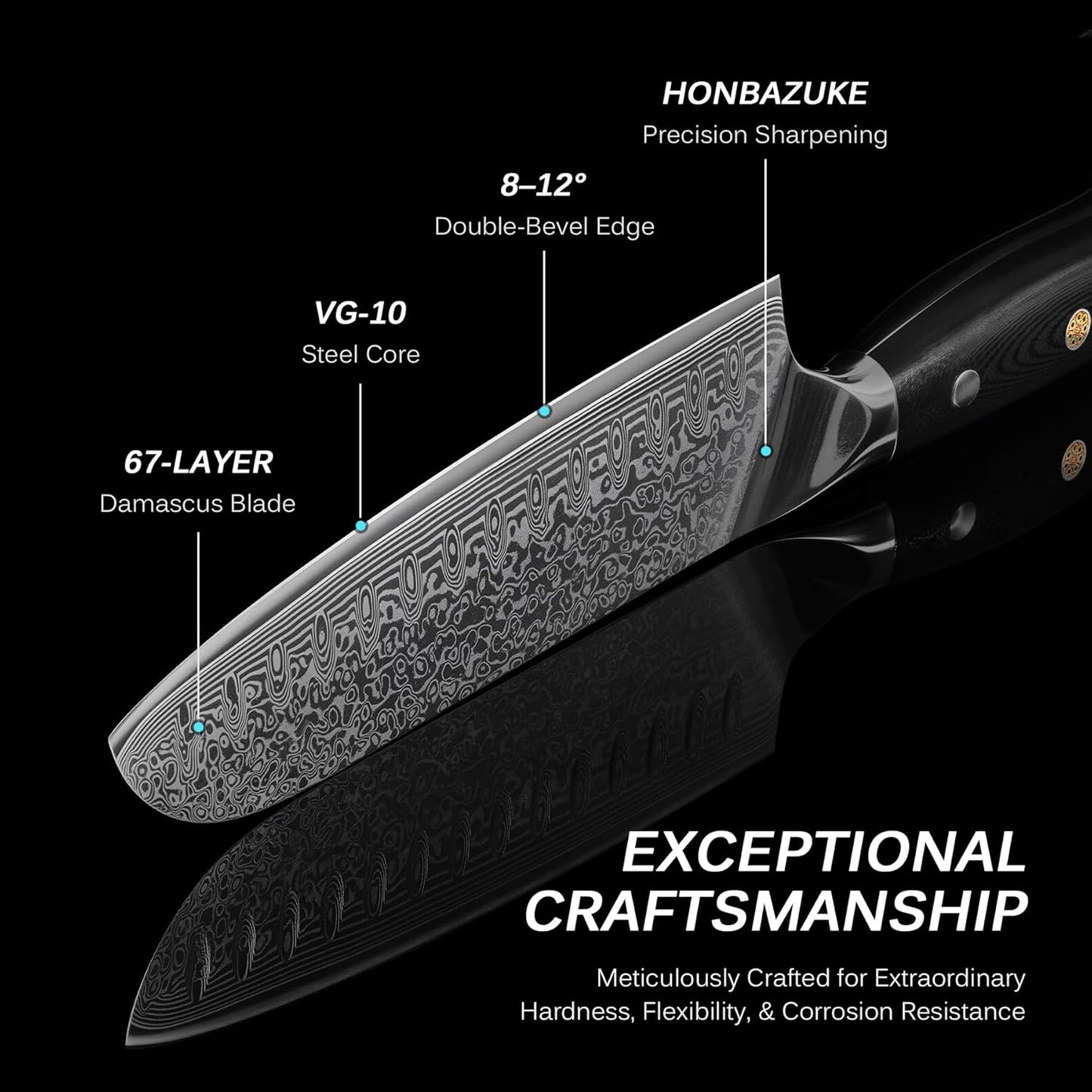 Chef Knife - 8"- Shogun Series Japanese Style VG10 Steel Core Hammered Damascus Blade Kitchen Knife - with Sheath & Case
