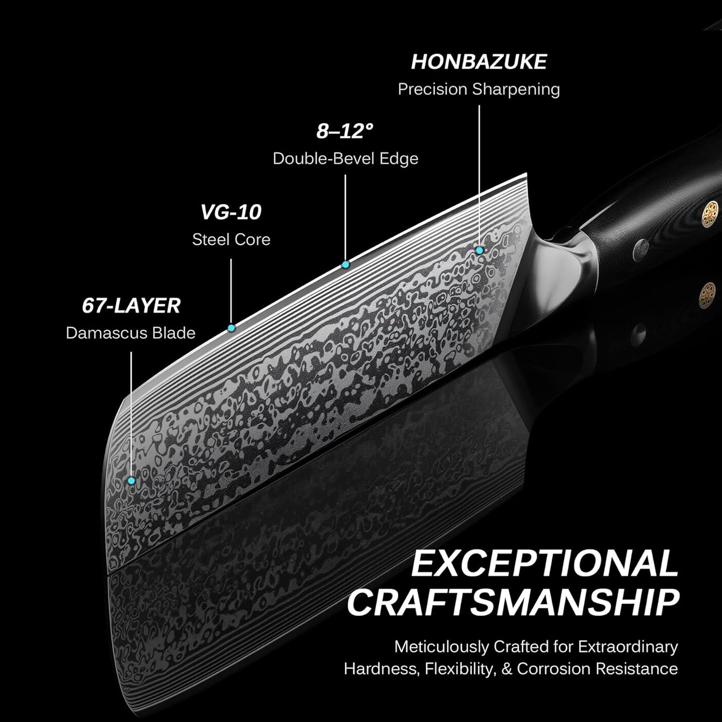Chef Knife - 8"- Shogun Series Japanese Style VG10 Steel Core Hammered Damascus Blade Kitchen Knife - with Sheath & Case