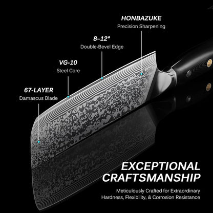 Chef Knife - 8"- Shogun Series Japanese Style VG10 Steel Core Hammered Damascus Blade Kitchen Knife - with Sheath & Case