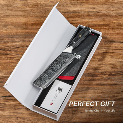 Chef Knife - 8"- Shogun Series Japanese Style VG10 Steel Core Hammered Damascus Blade Kitchen Knife - with Sheath & Case