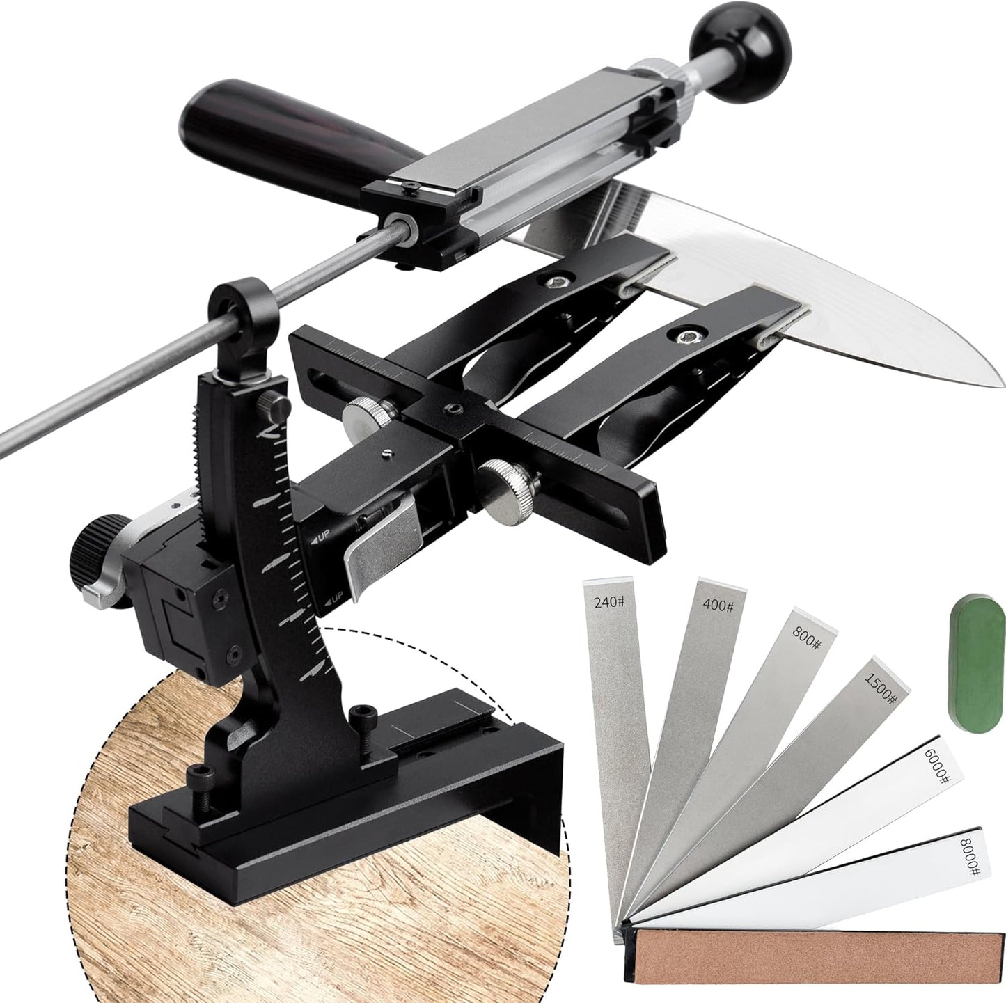 CWOVRS Knife Sharpening System, Precision Adjust Knife Sharpener 9–25°, CNC Aluminium, Dual Knife-Clip Knife Sharpening Kit W/ 360° Flip, 2-Sided Stone Clamp, 6 Stones Kit for Chef Kitchen Knives