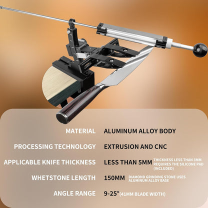 CWOVRS Knife Sharpening System, Precision Adjust Knife Sharpener 9–25°, CNC Aluminium, Dual Knife-Clip Knife Sharpening Kit W/ 360° Flip, 2-Sided Stone Clamp, 6 Stones Kit for Chef Kitchen Knives