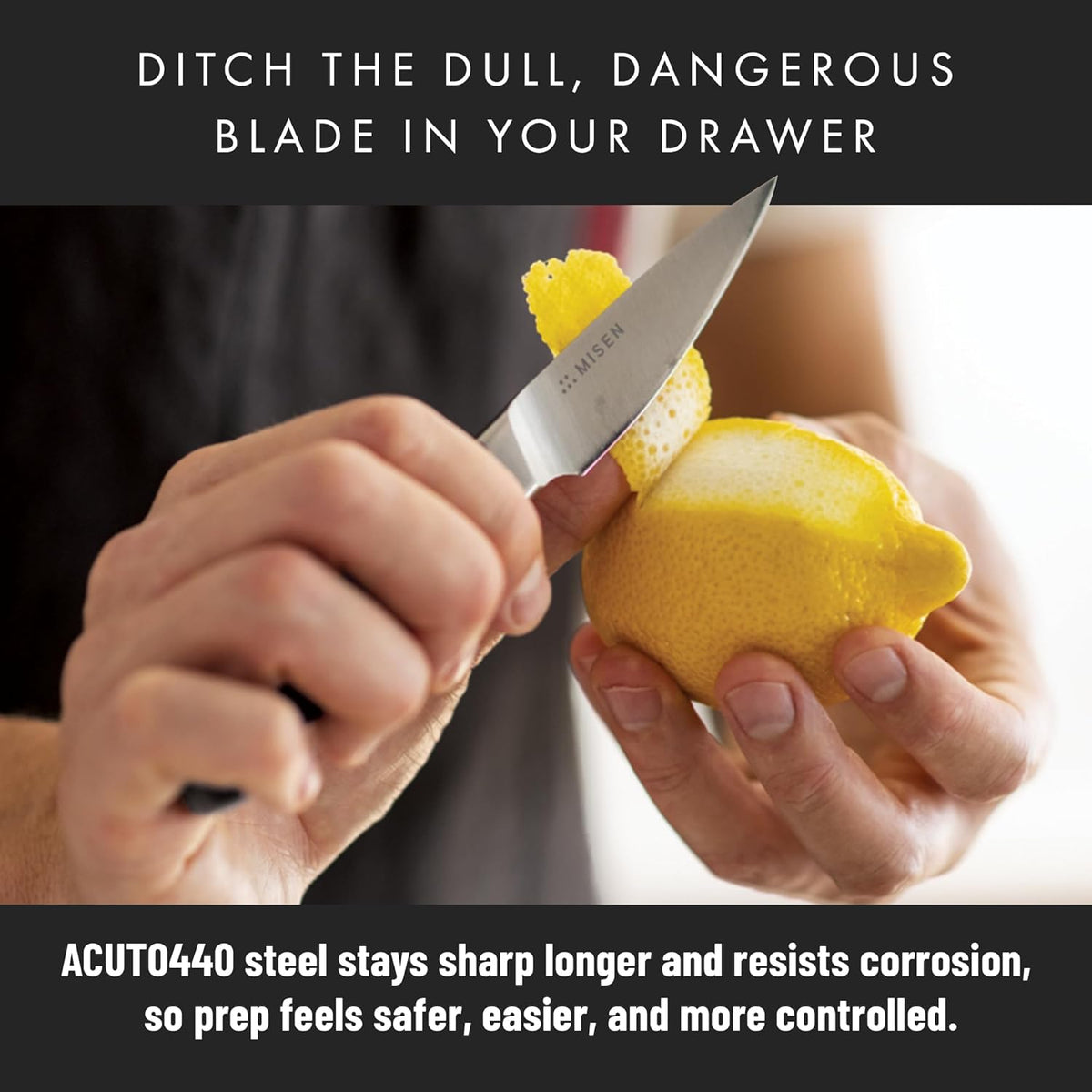 3.5‑Inch Paring Knife 2.0 - AICHI ACUTO440 High‑Carbon Stainless Steel, Rust‑Proof Blade - Ergonomic Spine, Precision Peeling, Trimming, and Slicing - Lightweight & Versatile - Black