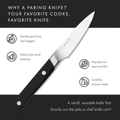3.5‑Inch Paring Knife 2.0 - AICHI ACUTO440 High‑Carbon Stainless Steel, Rust‑Proof Blade - Ergonomic Spine, Precision Peeling, Trimming, and Slicing - Lightweight & Versatile - Black