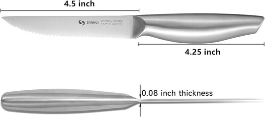 Steak Knives, Steak Knife Set of 8, German Stainless Steel Steak Knife Serrated, Silver