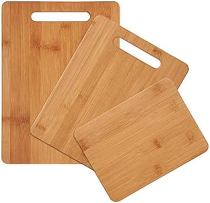 3-Piece Wood Cutting Board Set, Reversible Chopping Boards for Meal Prep and Serving, Charcuterie Boards, Wooden Cutting Boards with Built-in Handles, Set of 3 Assorted Sizes, Bamboo