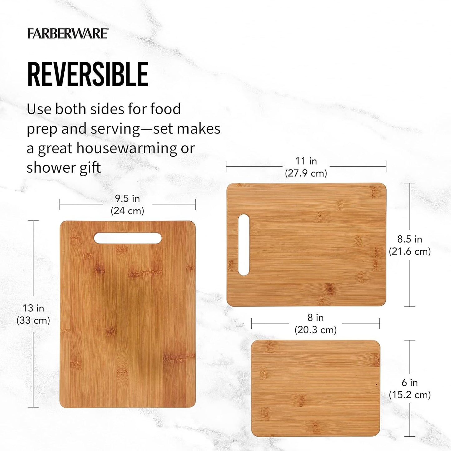 3-Piece Wood Cutting Board Set, Reversible Chopping Boards for Meal Prep and Serving, Charcuterie Boards, Wooden Cutting Boards with Built-in Handles, Set of 3 Assorted Sizes, Bamboo