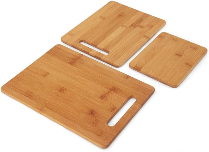 3-Piece Wood Cutting Board Set, Reversible Chopping Boards for Meal Prep and Serving, Charcuterie Boards, Wooden Cutting Boards with Built-in Handles, Set of 3 Assorted Sizes, Bamboo