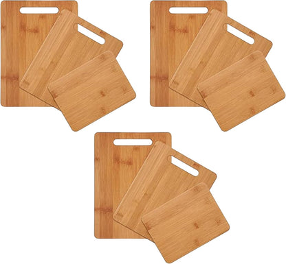 3-Piece Wood Cutting Board Set, Reversible Chopping Boards for Meal Prep and Serving, Charcuterie Boards, Wooden Cutting Boards with Built-in Handles, Set of 3 Assorted Sizes, Bamboo