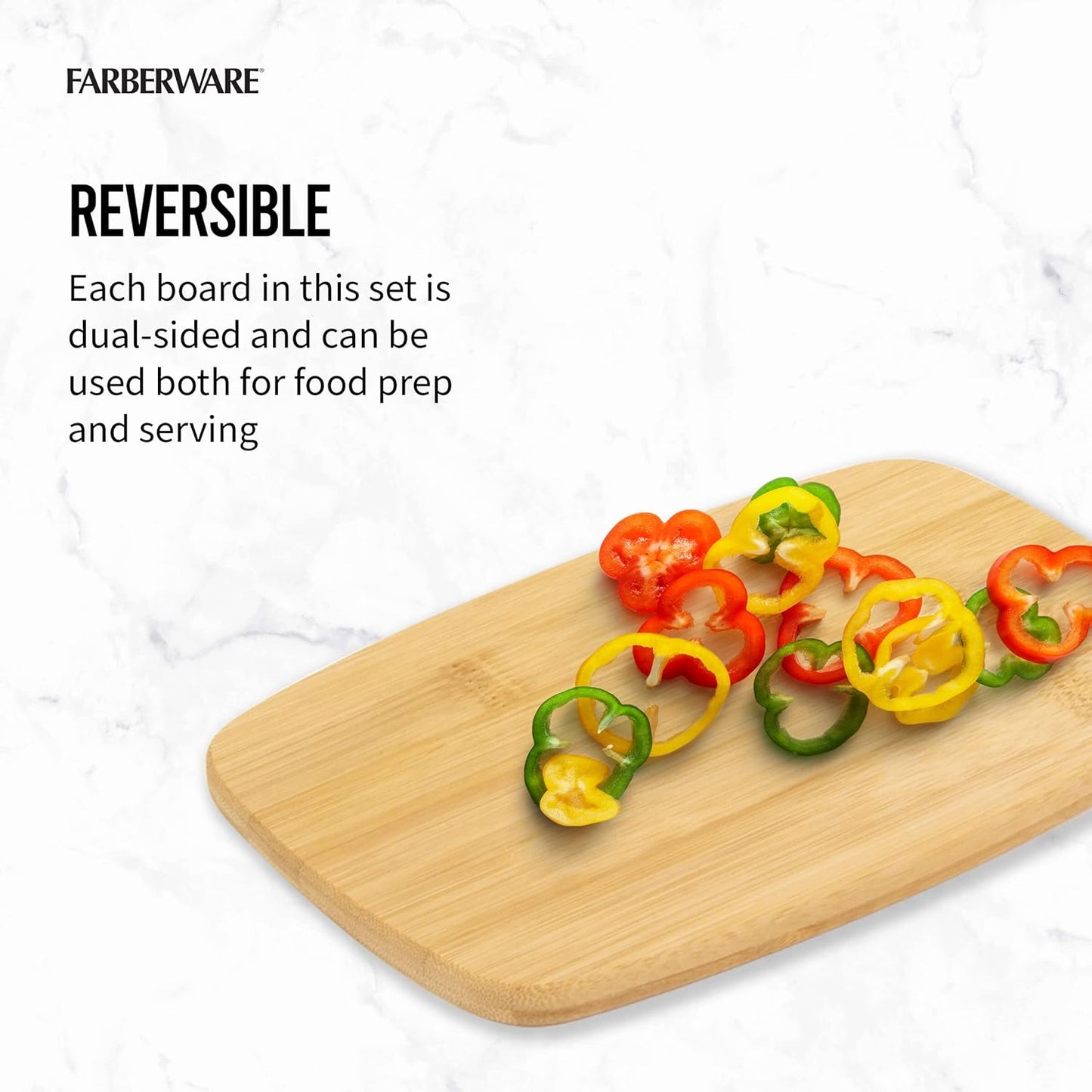 3-Piece Wood Cutting Board Set, Reversible Chopping Boards for Meal Prep and Serving, Charcuterie Boards, Wooden Cutting Boards with Built-in Handles, Set of 3 Assorted Sizes, Bamboo
