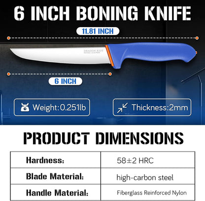 Premium Boning Knife for Meat Cutting 6 Inch BBQ Brisket Meat Trimming Butcher Knife - Stainless Fish Fillet Turkey Carving Knife