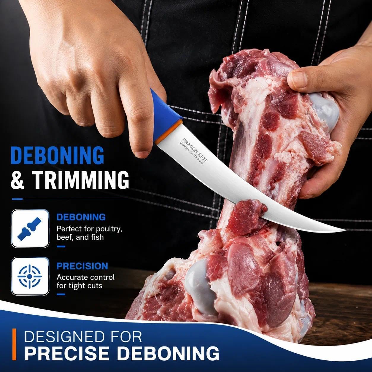 Premium Boning Knife for Meat Cutting 6 Inch BBQ Brisket Meat Trimming Butcher Knife - Stainless Fish Fillet Turkey Carving Knife
