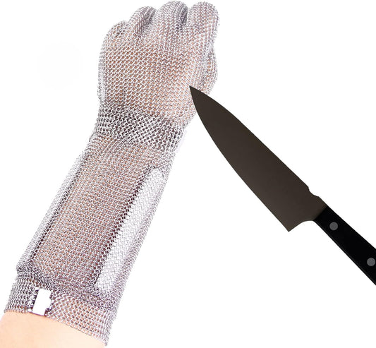 15cm Long Chainmail Glove for Butcher,Cut Resistant Glove,Metal Craw(L) | 316 L Stainless Steel Gloves Mesh Metal Glove,Food Grade Safety Work Cut Proof,Meat Cutting Wood processing