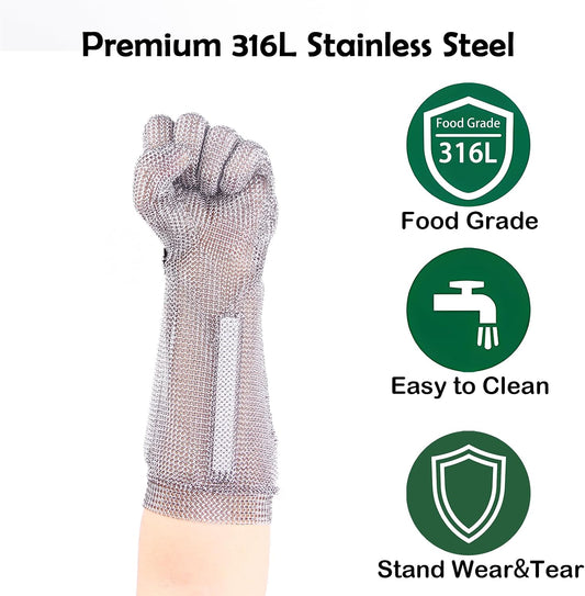 15cm Long Chainmail Glove for Butcher,Cut Resistant Glove,Metal Craw(L) | 316 L Stainless Steel Gloves Mesh Metal Glove,Food Grade Safety Work Cut Proof,Meat Cutting Wood processing