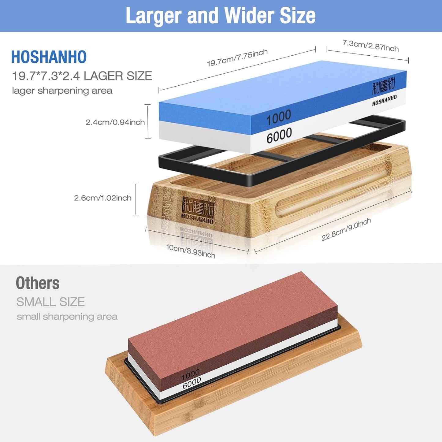 Knife Sharpening Stone Set, Dual Grit Whetstone 1000/6000 Knife Sharpener, Wet Stone for Sharping Knives with Non-slip Rubber Base Angle Guide