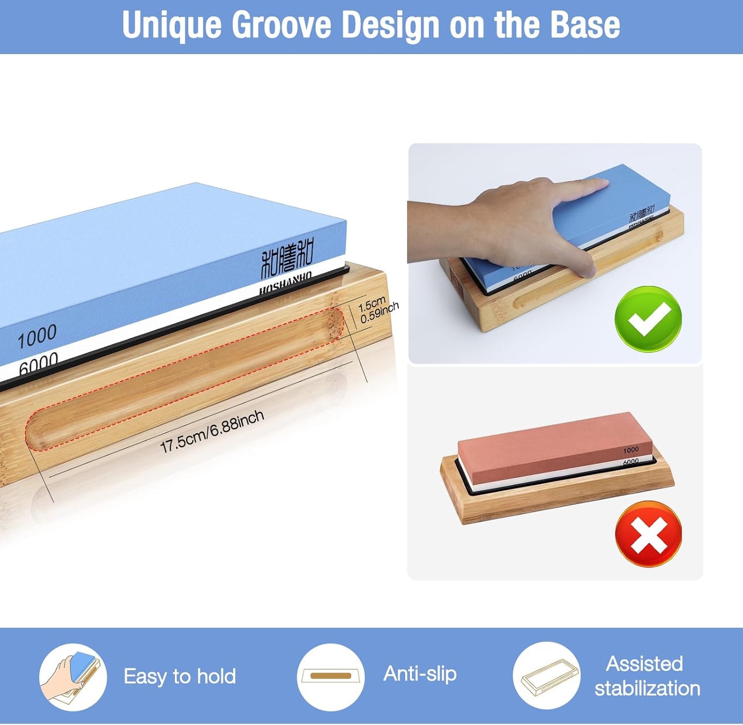 Knife Sharpening Stone Set, Dual Grit Whetstone 1000/6000 Knife Sharpener, Wet Stone for Sharping Knives with Non-slip Rubber Base Angle Guide