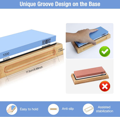 Knife Sharpening Stone Set, Dual Grit Whetstone 1000/6000 Knife Sharpener, Wet Stone for Sharping Knives with Non-slip Rubber Base Angle Guide