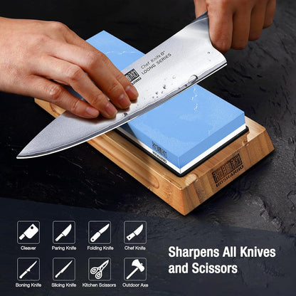 Knife Sharpening Stone Set, Dual Grit Whetstone 1000/6000 Knife Sharpener, Wet Stone for Sharping Knives with Non-slip Rubber Base Angle Guide