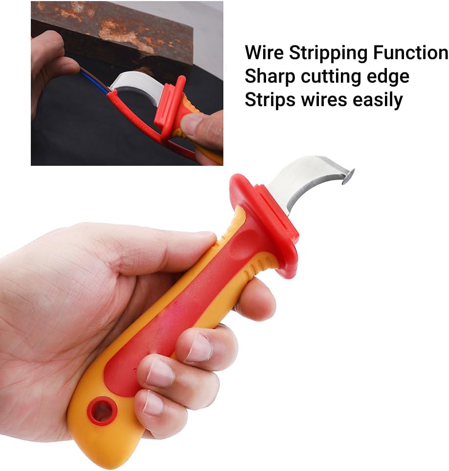 1000V Insulated Dismantling Knife Insulated Electricians Cable Stripping Knives with Non Slip Handle for Circuit Breaking Installation