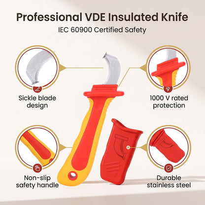 1000V Insulated Dismantling Knife Insulated Electricians Cable Stripping Knives with Non Slip Handle for Circuit Breaking Installation