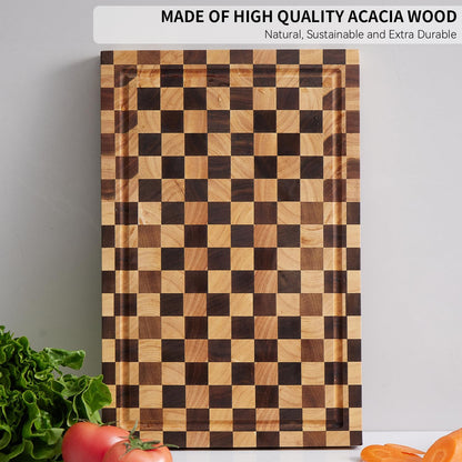 Acacia Wood Cutting Board, 20x15x1.5 Inch, Butcher Block for Kitchen, Premium Acacia Cutting Board with Juice Groove, End Grain Construction from Sustainable Acacia Wood