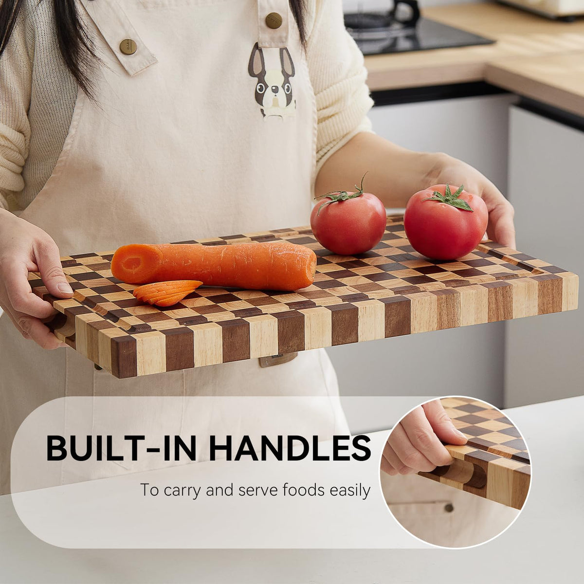 Acacia Wood Cutting Board, 20x15x1.5 Inch, Butcher Block for Kitchen, Premium Acacia Cutting Board with Juice Groove, End Grain Construction from Sustainable Acacia Wood