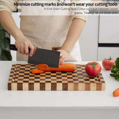 Acacia Wood Cutting Board, 20x15x1.5 Inch, Butcher Block for Kitchen, Premium Acacia Cutting Board with Juice Groove, End Grain Construction from Sustainable Acacia Wood