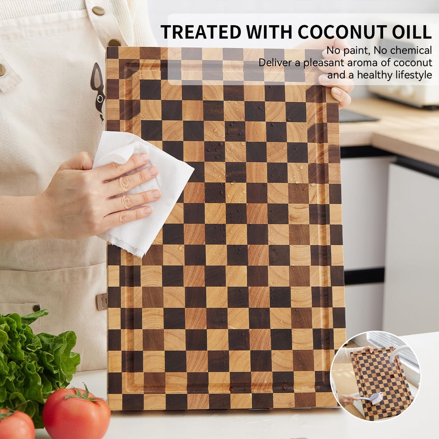 Acacia Wood Cutting Board, 20x15x1.5 Inch, Butcher Block for Kitchen, Premium Acacia Cutting Board with Juice Groove, End Grain Construction from Sustainable Acacia Wood