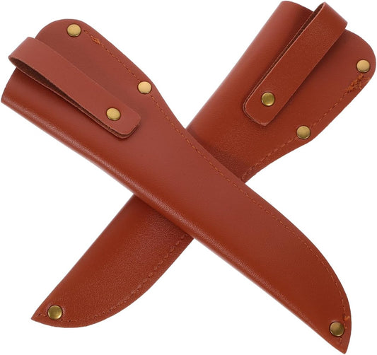 2 Pcs Leather Fillet Knife Sheath with Belt Loop 6.7 Inch Blade Guard Protector Cover Case for Butcher Chef Fishing Boning Knives - Brown