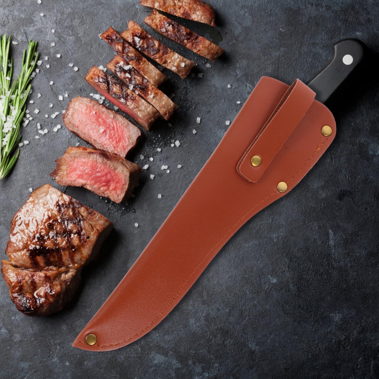 2 Pcs Leather Fillet Knife Sheath with Belt Loop 6.7 Inch Blade Guard Protector Cover Case for Butcher Chef Fishing Boning Knives - Brown