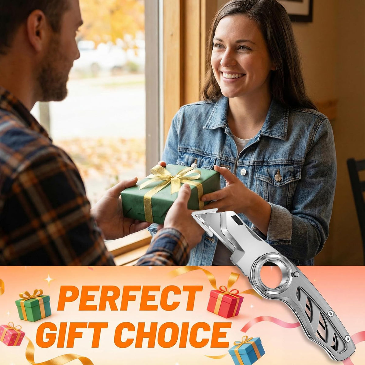 Folding Utility Knife Pocket Knife, Heavy-Duty Box Cutter with Aluminum Body, Quick-Change Blades, Anti Slip Finger Loop, Box Cutters for Home, Office, Warehouse, Durable Razor Knife, Box Knife - Grey