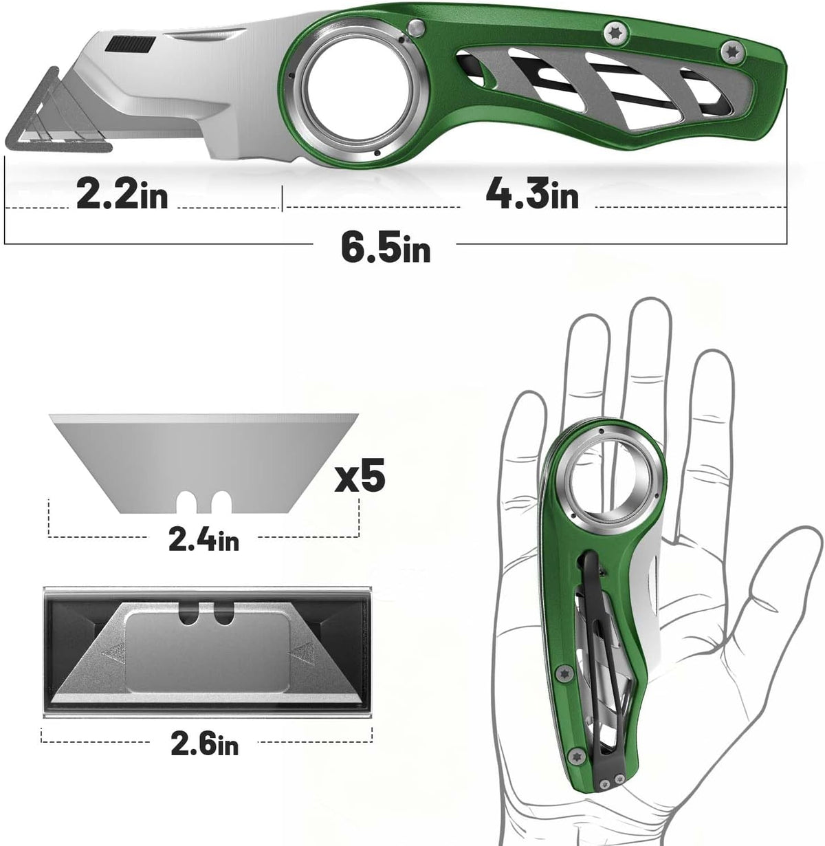 Folding Utility Knife Pocket Knife, Heavy-Duty Box Cutter with Aluminum Body, Quick-Change Blades, Anti Slip Finger Loop, Box Cutters for Home, Office, Warehouse, Durable Razor Knife, Box Knife - Grey