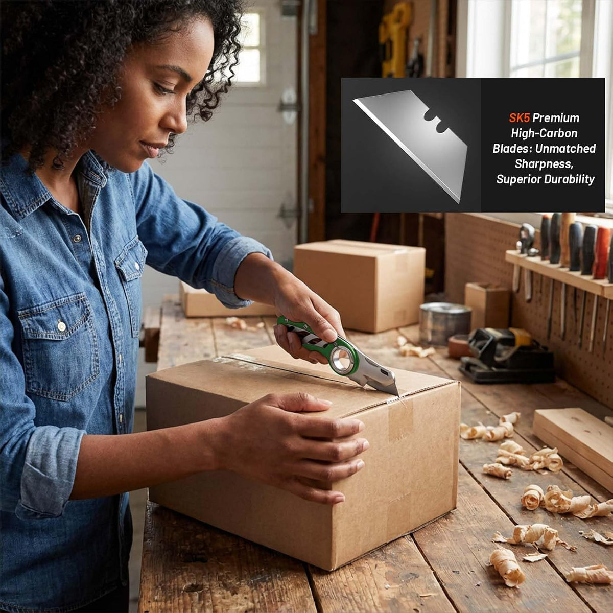 Folding Utility Knife Pocket Knife, Heavy-Duty Box Cutter with Aluminum Body, Quick-Change Blades, Anti Slip Finger Loop, Box Cutters for Home, Office, Warehouse, Durable Razor Knife, Box Knife - Grey