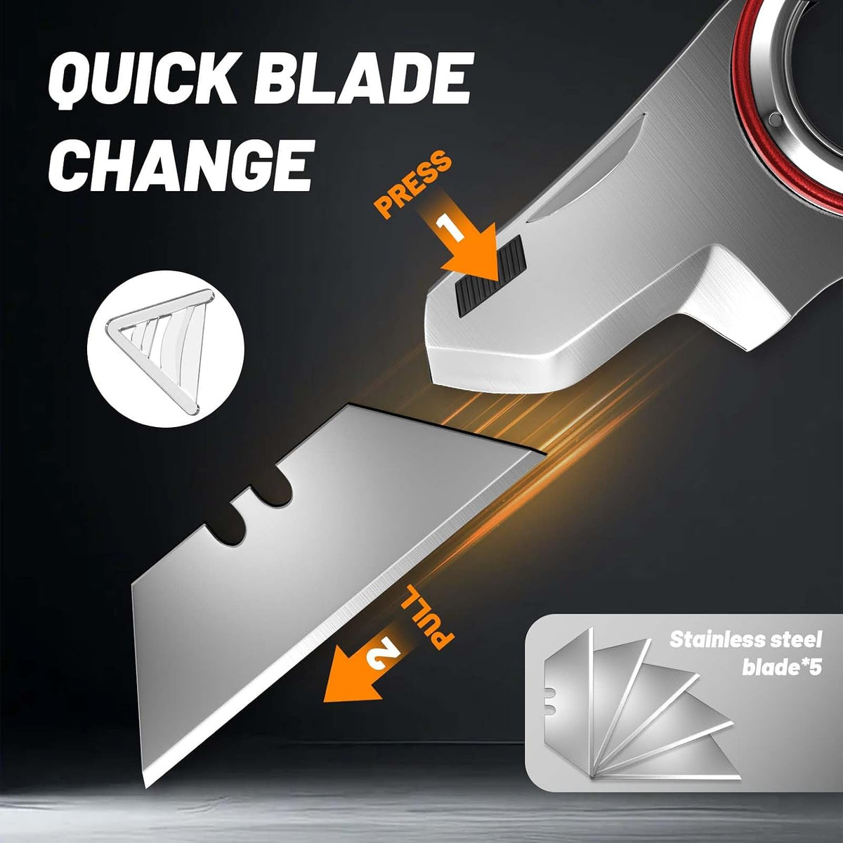Folding Utility Knife Pocket Knife, Heavy-Duty Box Cutter with Aluminum Body, Quick-Change Blades, Anti Slip Finger Loop, Box Cutters for Home, Office, Warehouse, Durable Razor Knife, Box Knife - Grey