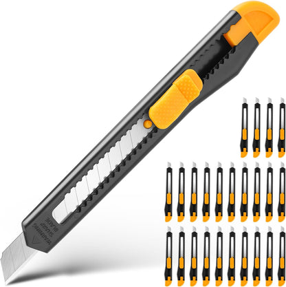 4 Pack Box Cutter Retractable, Utility Knife 9MM Wide Snap-Off Blades, Exacto Knife for Cutting Box, Wrapping, Cardboard, Extended Razor Knife, Box Opener Perfect for Office, Home, School