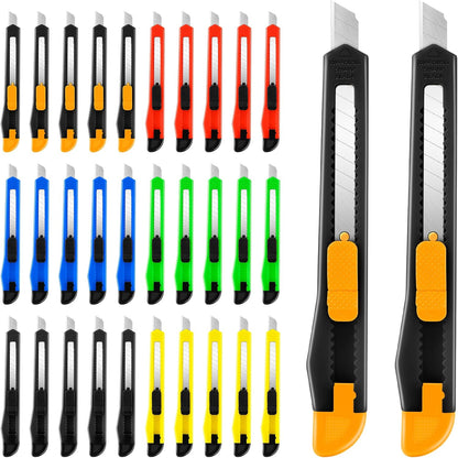 4 Pack Box Cutter Retractable, Utility Knife 9MM Wide Snap-Off Blades, Exacto Knife for Cutting Box, Wrapping, Cardboard, Extended Razor Knife, Box Opener Perfect for Office, Home, School