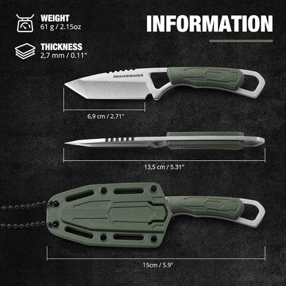 Neck Knife Tanto Small, Mini Neck Knife with Sheath and Necklace Fixed Blade Knives Full Tang Outdoor Knives, Green